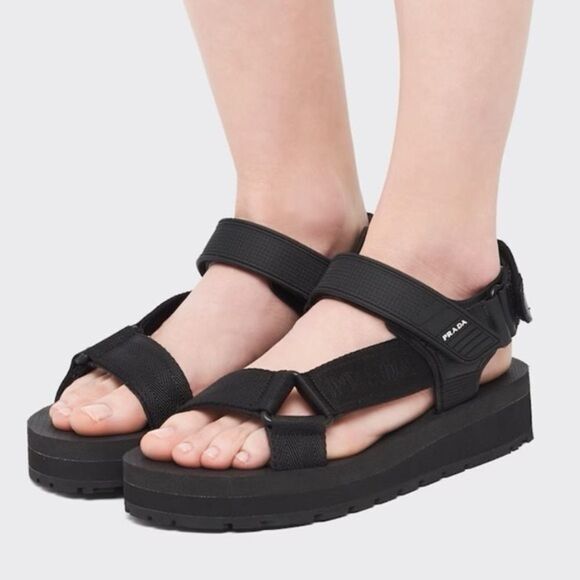 Prada Rare Nomad Platform Sport Sandals Black 36.5 - Picture 1 of 14